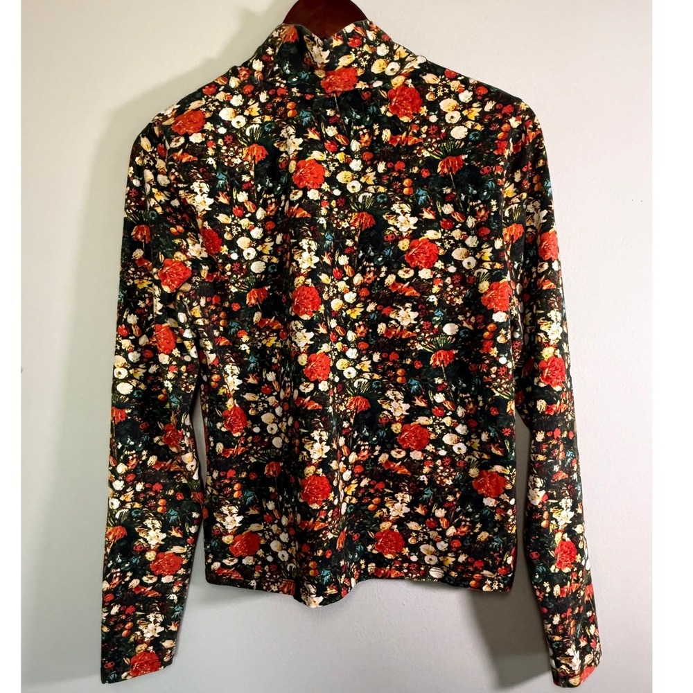 Maeve Anthropologie Womens M Victorian Botanical Mock Neck Button Shoulder Top